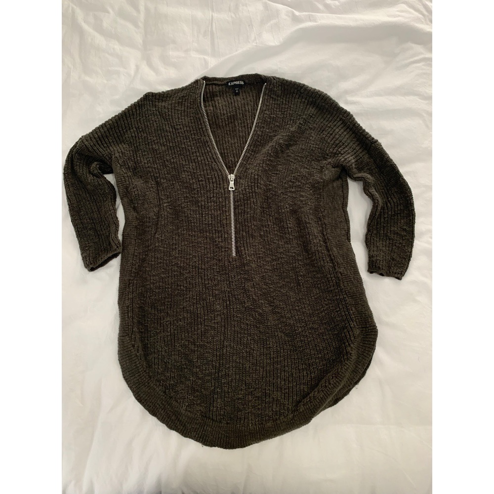 Express olive green zip sweater size small